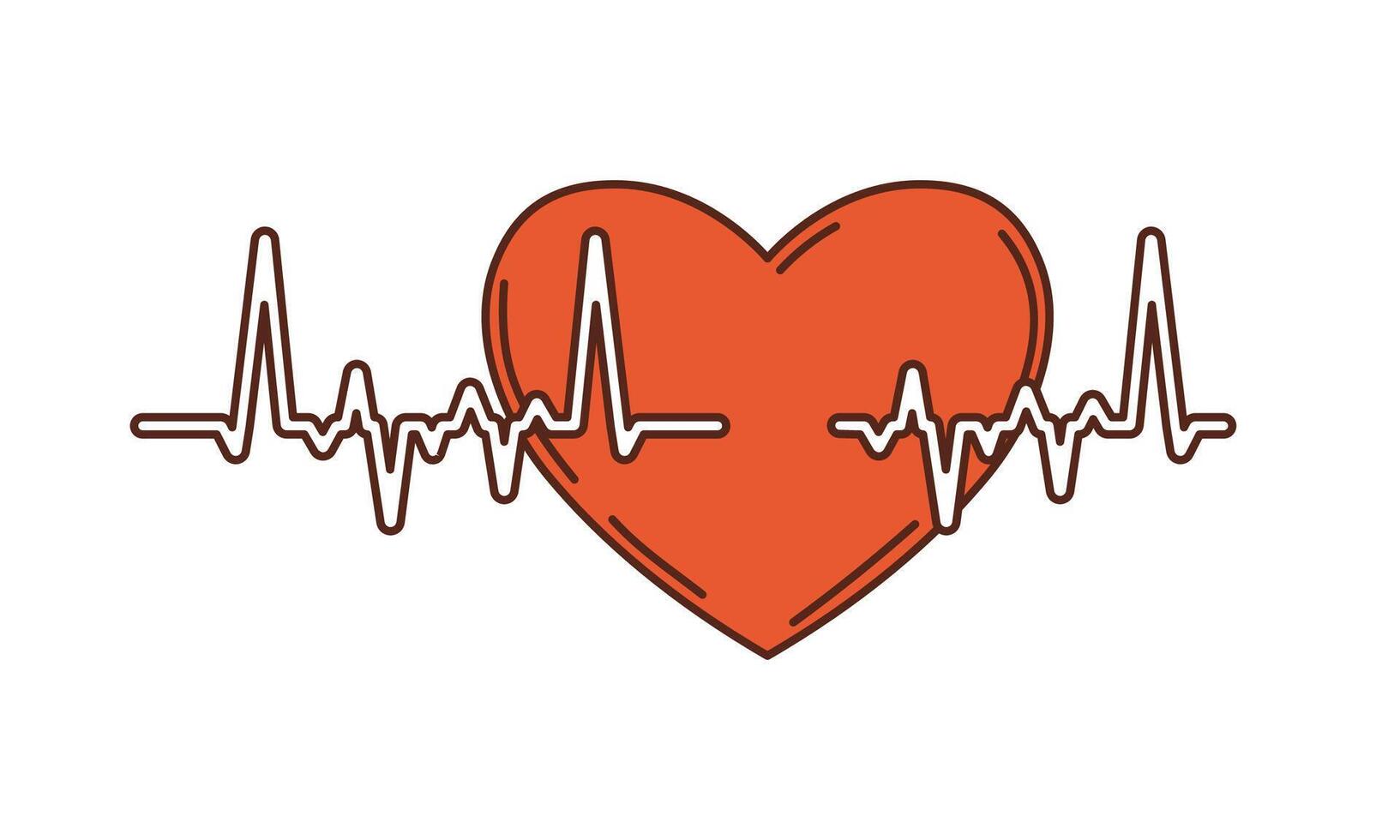 Cartoon groovy heart with cardiogram rhythm line vector