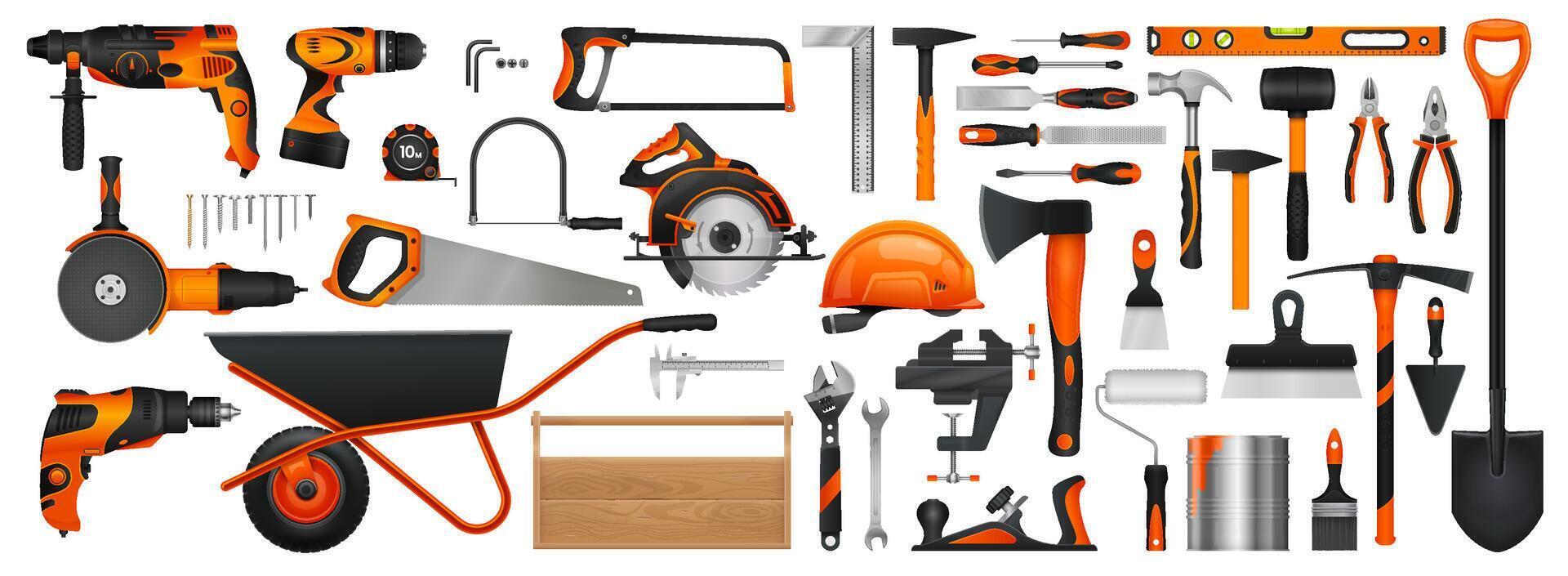 Construction, DIY and repair work hand tools set vector
