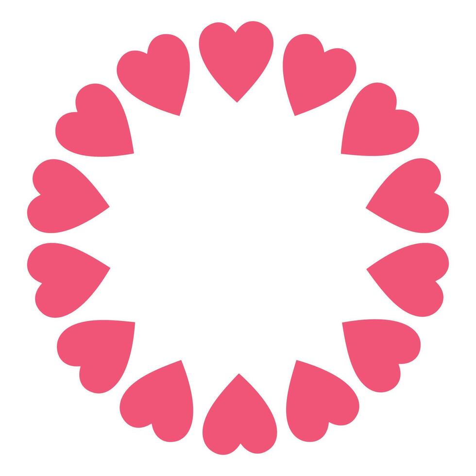 Round frame of pink cartoon hearts. vector