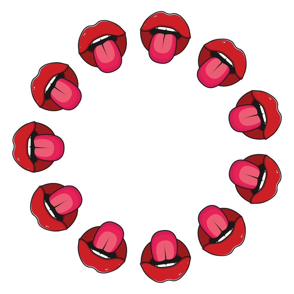 Round frame of cartoon lips. vector