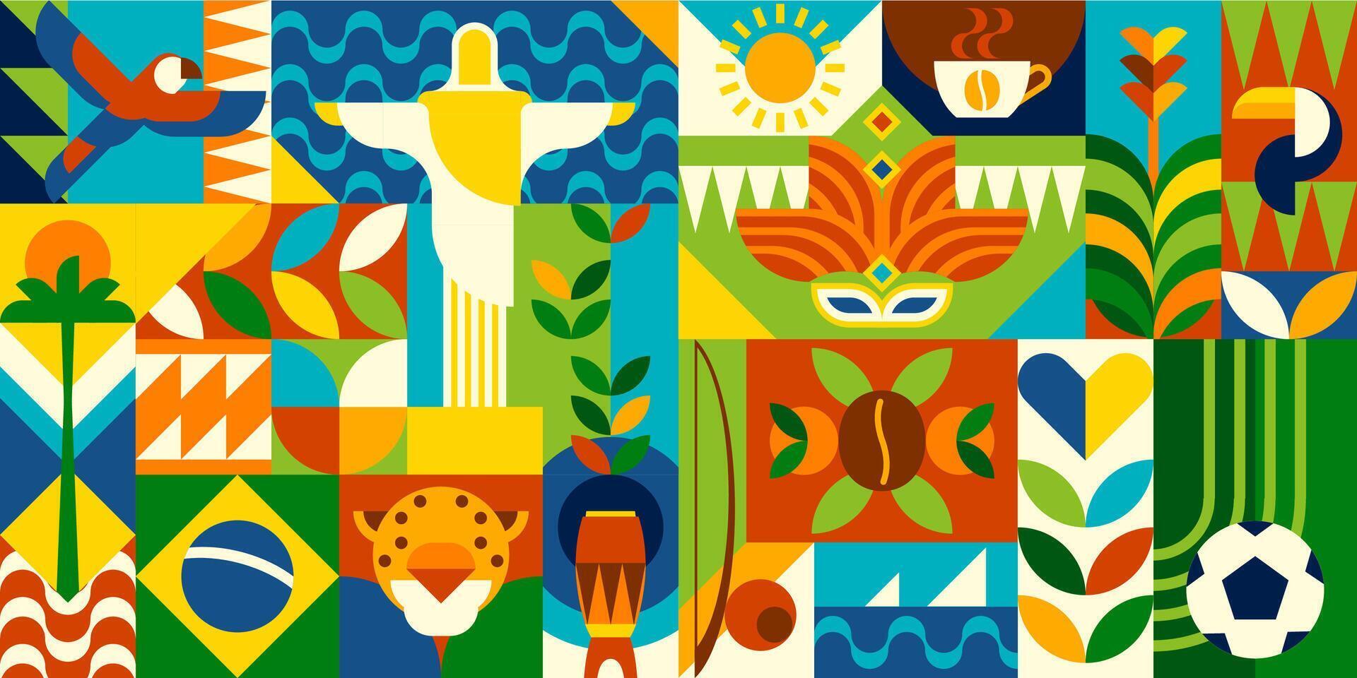 Geometric brazil pattern with national elements vector