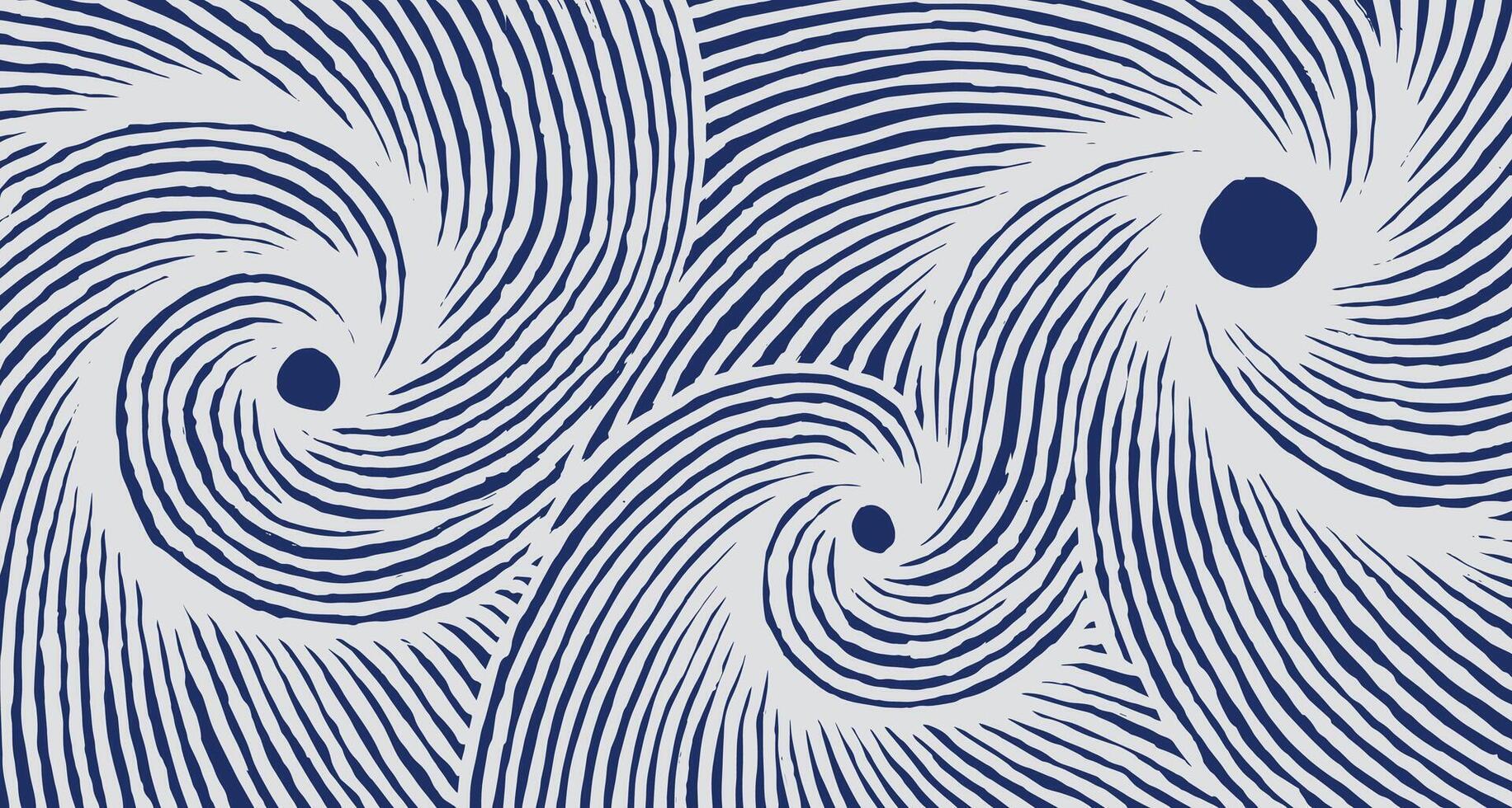 Hand drawn brush lines abstract whirlpool circular pattern in white and blue, Japanese wood carving texture background, irregular graphic for carpet, textile, decoration vector