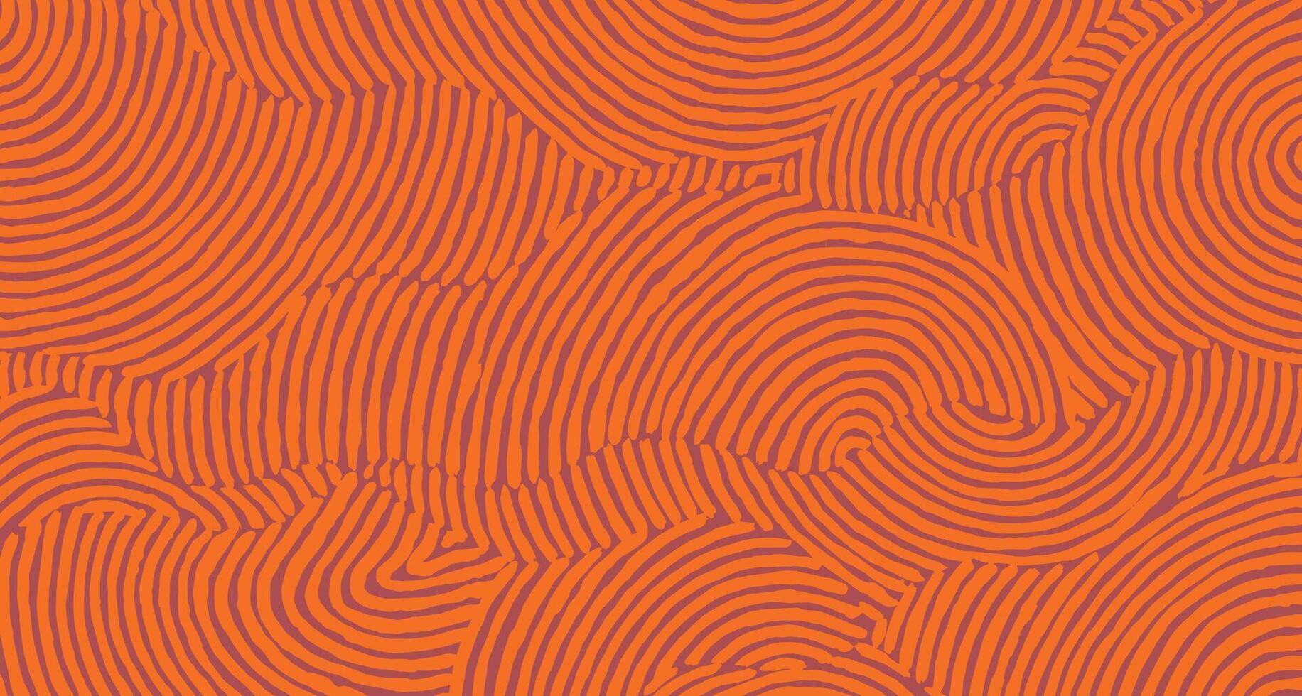Hand drawn brush lines abstract circular waves pattern in orange, Japanese folk, tribal imperfect hand paint background, irregular graphic for textile, carpet vector