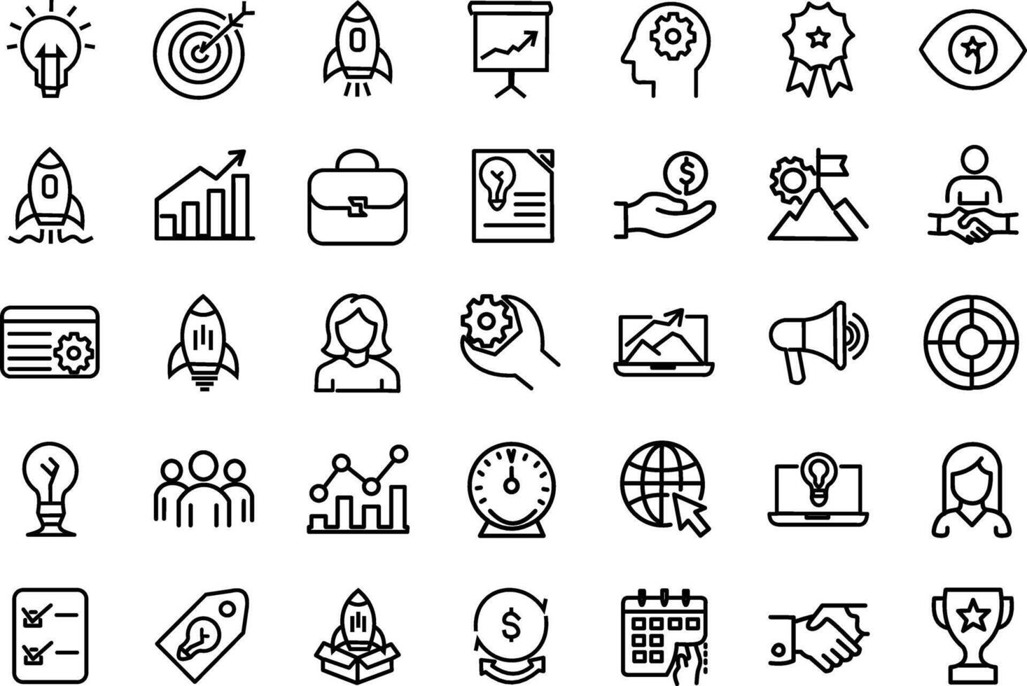 set of 35 outline icons related of startup for web design vector