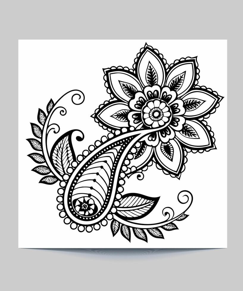 Traditional Indian Floral Pattern Line Art Illustration vector