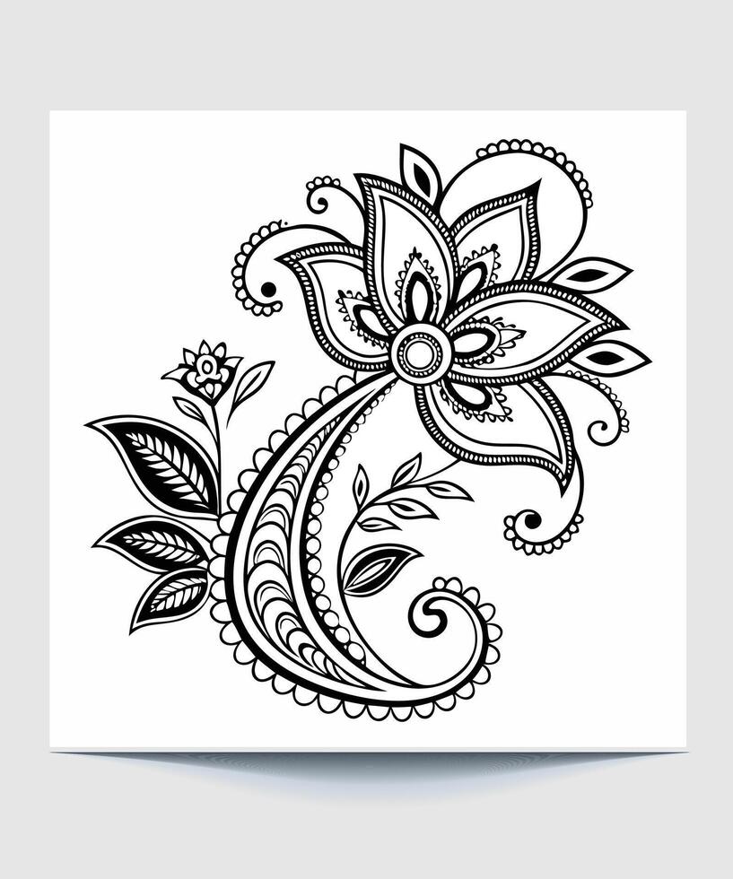 Decorative Black and White Floral Motif for Printing and Design vector