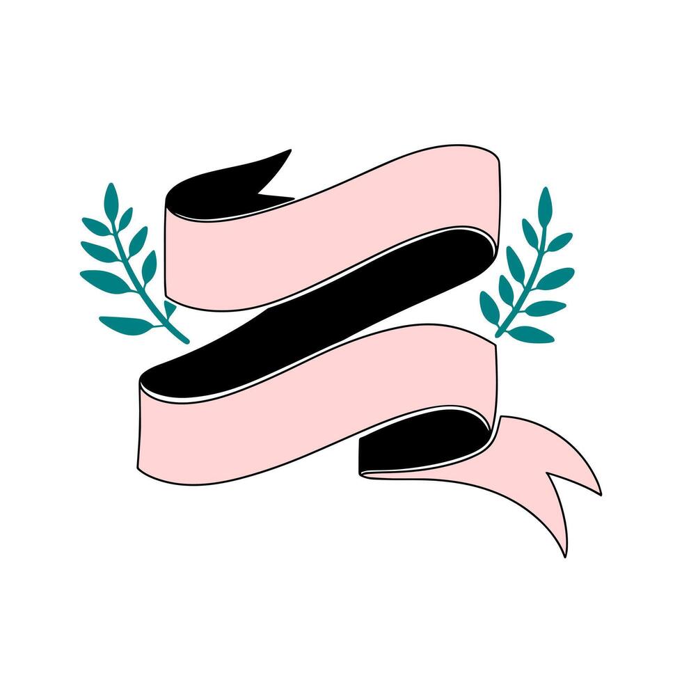 Decorative banner design with pink ribbon and green foliage elements for creative projects vector