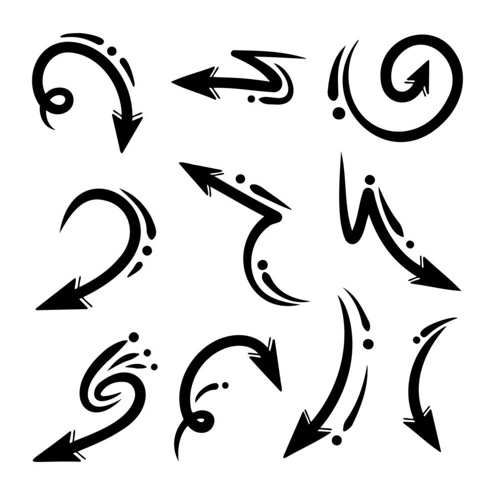set of hand drawn arrows with different shape pareasis Arrow doodle illustration vector