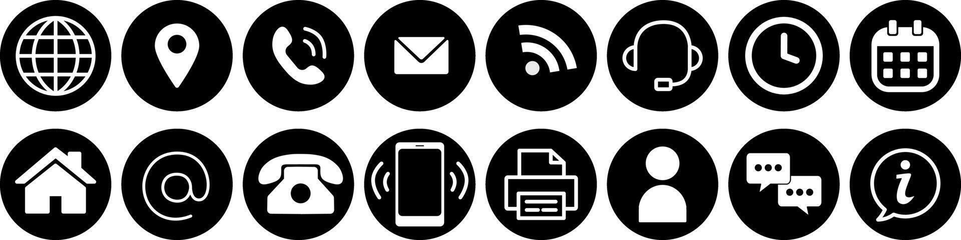 Comprehensive Set of Circle Contact Icons in Black and White vector