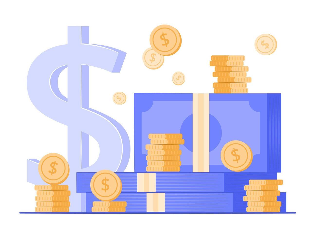 Stack of Cash Money and Coins with Dollar Currency Symbol for Financial, Savings and Investment Concept Illustration vector