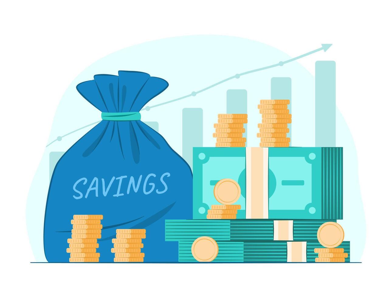 Stack of Cash Money and Money Bag for Savings and Financial Concept Illustration vector