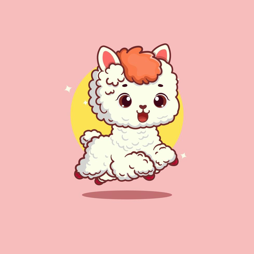 Cute Alpaca Jumping in Playful Pose vector