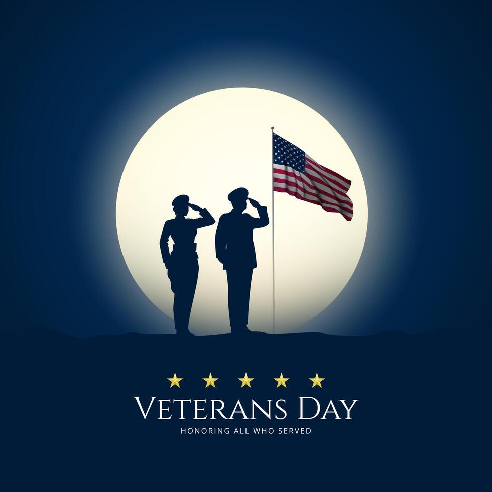 Happy Veterans Day United States of America background illustration With two veterans saluting The US Flag vector