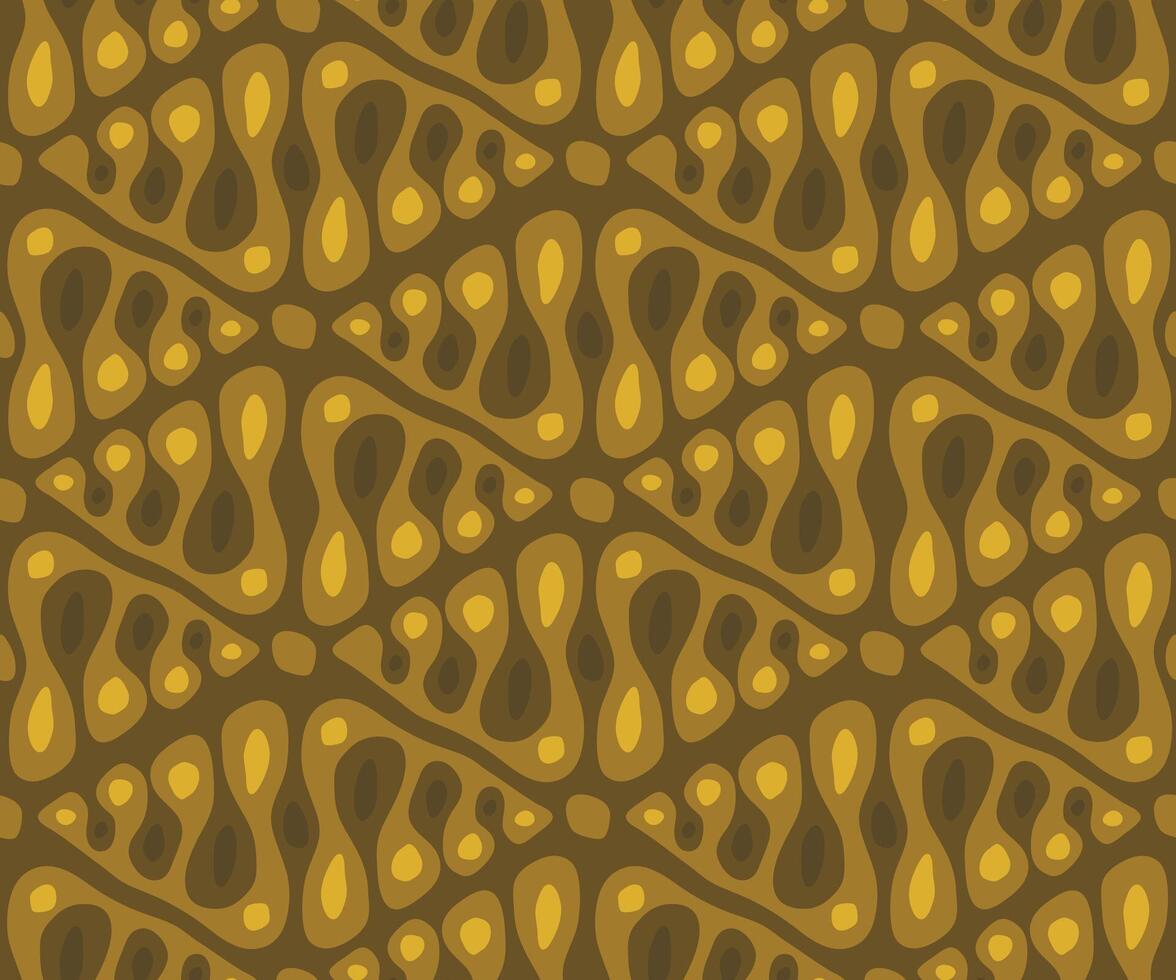 Seamless hand draws golden pattern with organic rhombus. Ethnic decorative yellow ornament. Tiled oriental background. Stylized tribe flowers. Folk texture for textile print vector