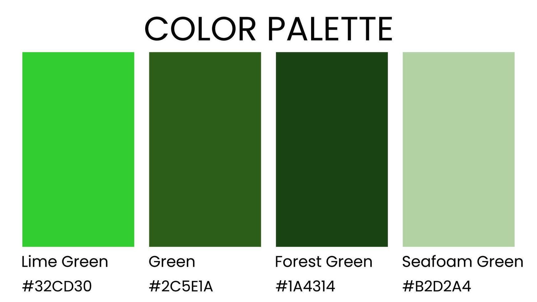Lime Green, Green, Forest Green, Seafoam Green color palette. Set of bright color palette combination in rgb hex. Color palette for ui ux design. Abstract illustration for your graphic design, banner vector