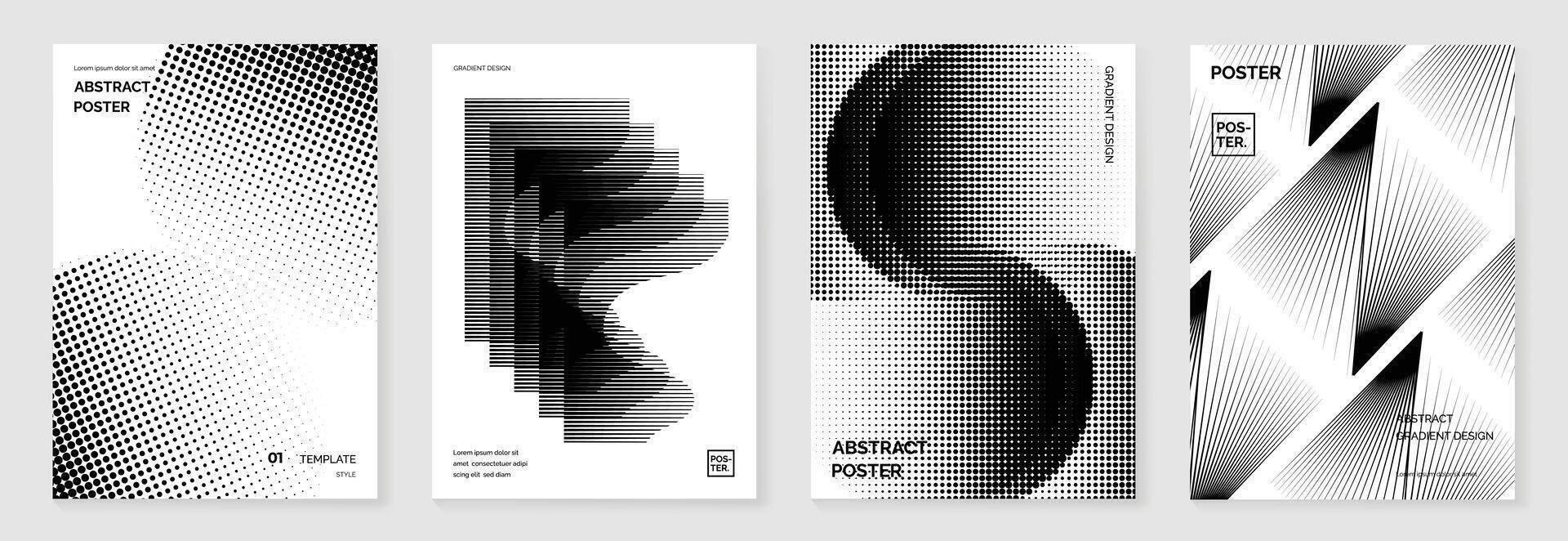 Abstract halftone monochrome poster background set. vector
