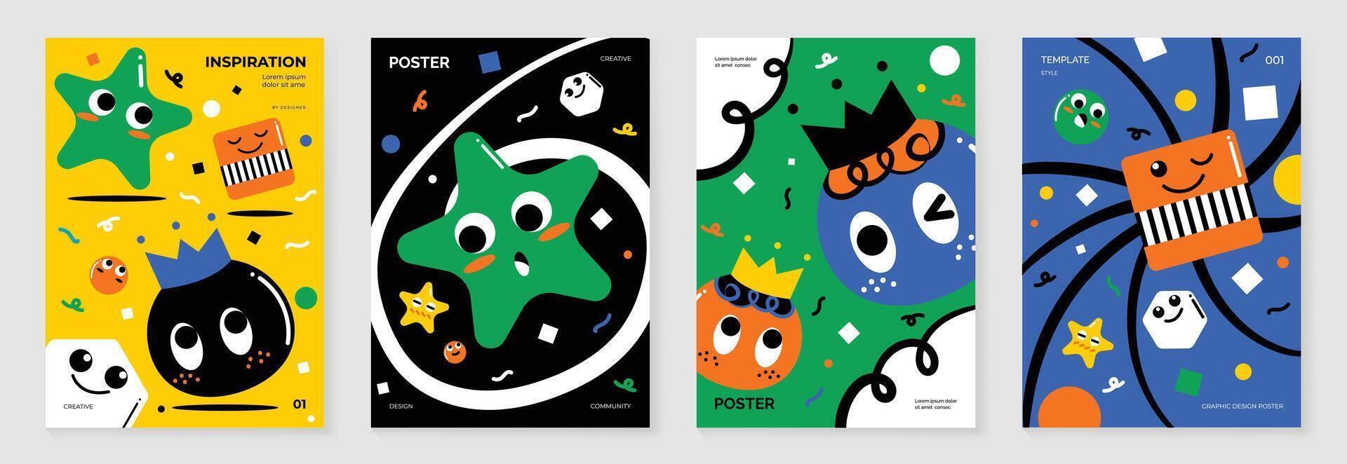 Fun hand drawn doodle design with geometric funny, star. Playful poster design for packaging, education, wallpaper and print. vector