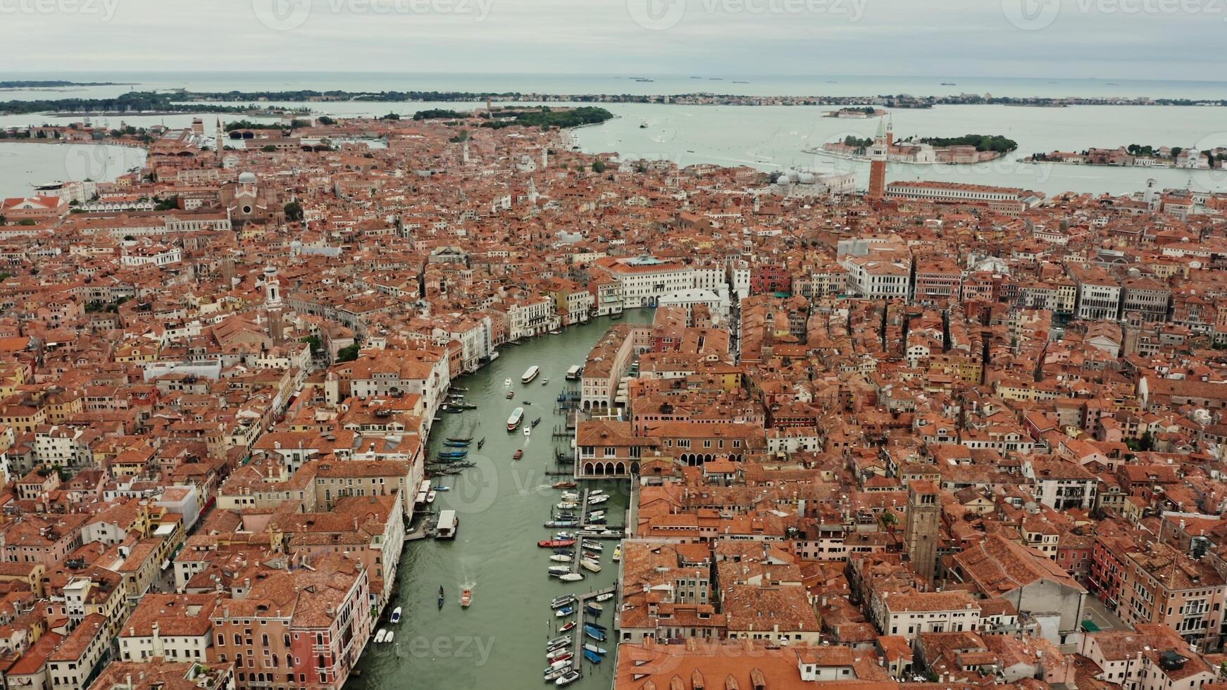 Beautiful view of the old city with traditional houses and canals. Grand Canal, Venice, Italy, bird's eye view photo