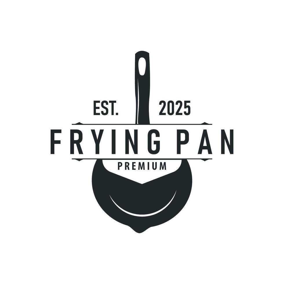 vintage retro cooking logo concept with black silhouette frying pan simple template restaurant brand logo, cafe, bar vector