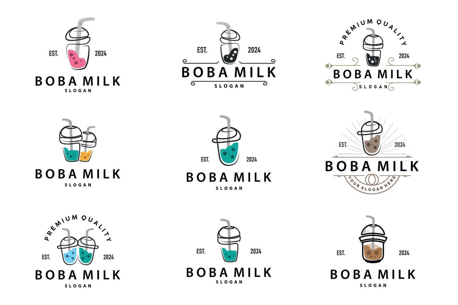 Boba Drink Logo, Milk Tea Cute Boba Pearl Jelly Drink Bubble Design vector