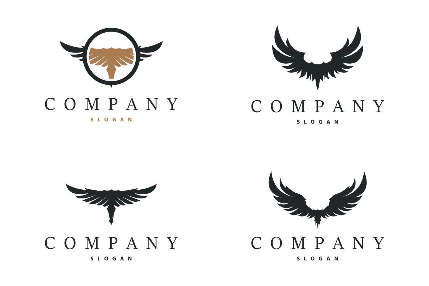 Black silhouette wings simple and minimalist wing logo design concept set bundle vector