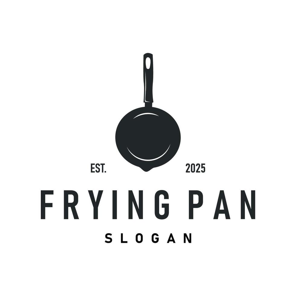 vintage retro design cooking logo with black silhouette frying pan simple template restaurant brand logo, cafe, bar vector