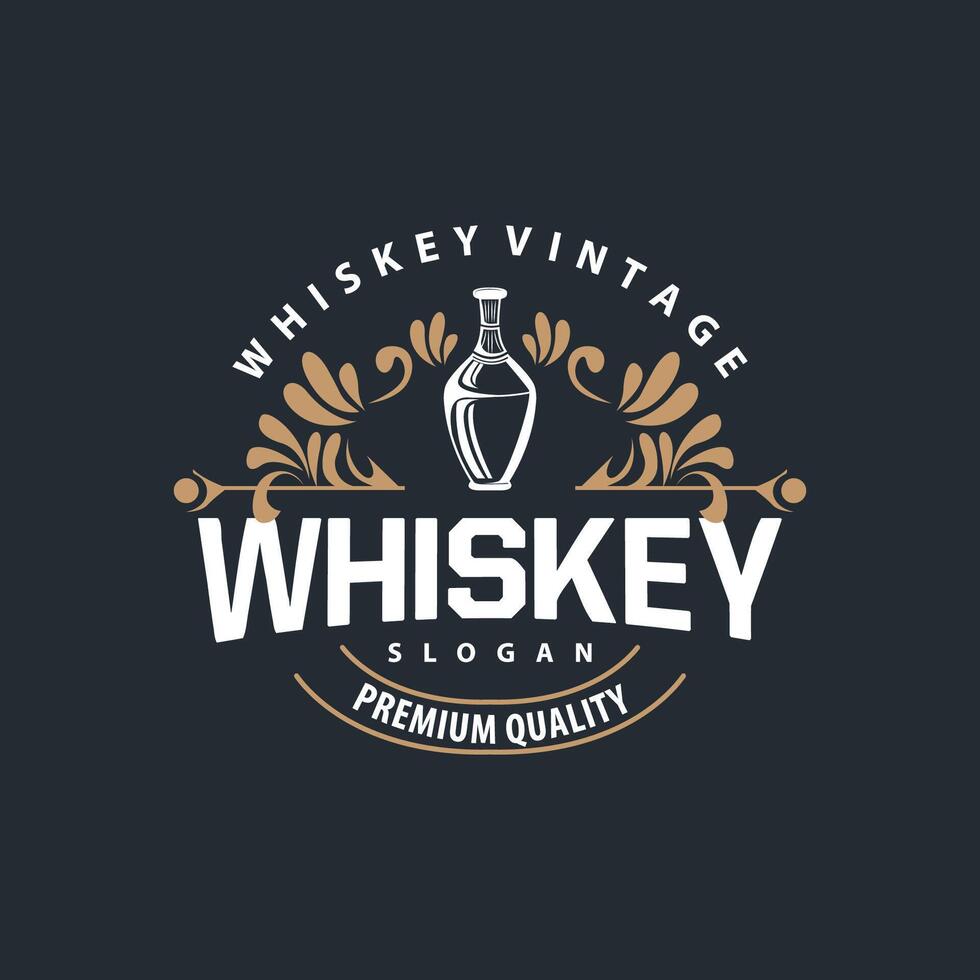 simple minimalist whiskey logo design, bourbon drink design old retro illustration symbol brand product template, business, bar, cafe, restaurant vector