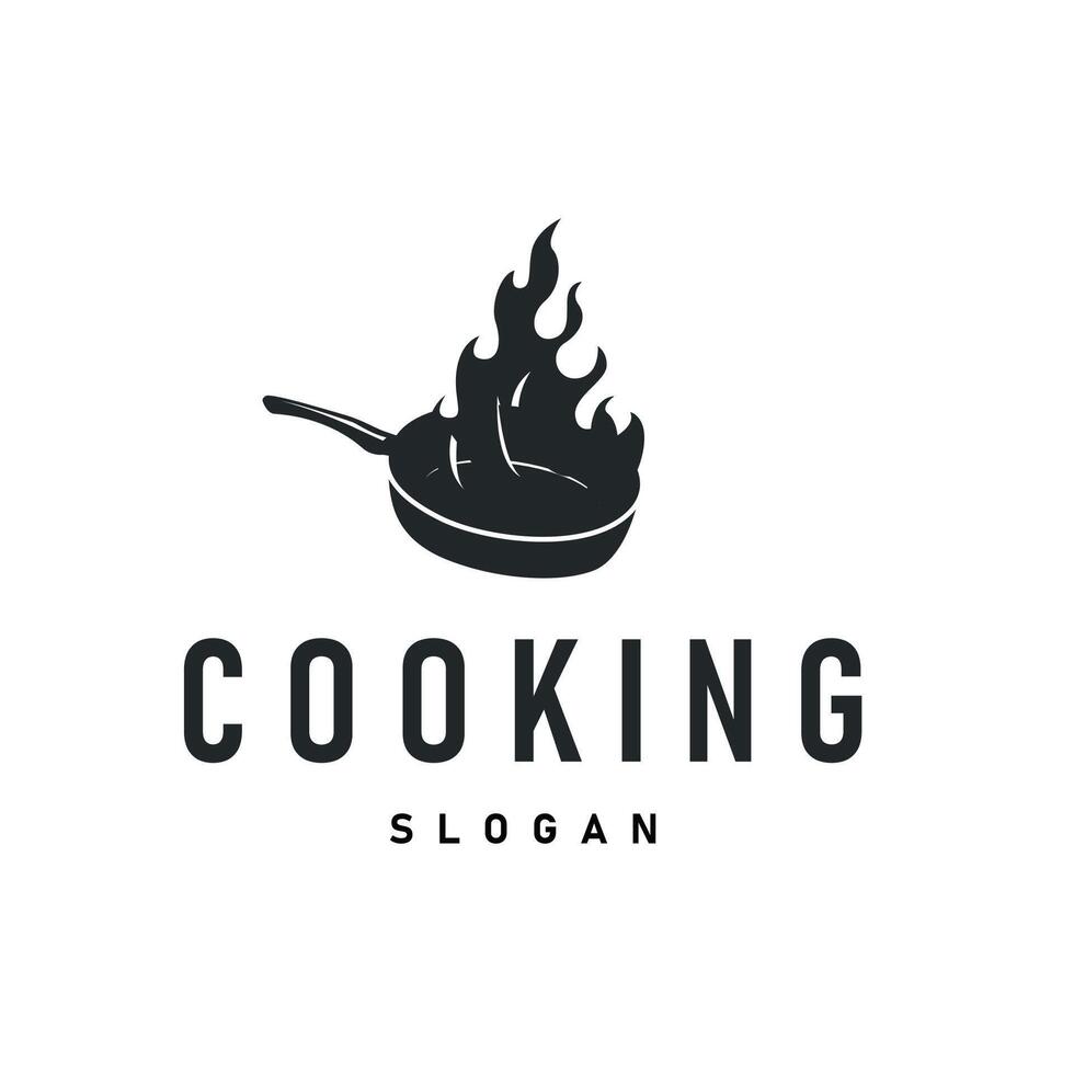 vintage retro design cooking logo concept with black silhouette frying pan simple template brand logo, cafe, bar vector