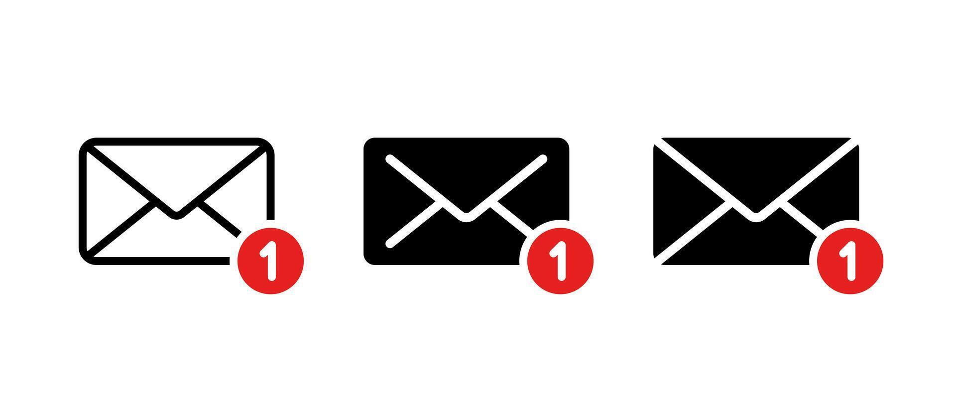 Message envelope notification icon set. Email, mail sign symbol vector