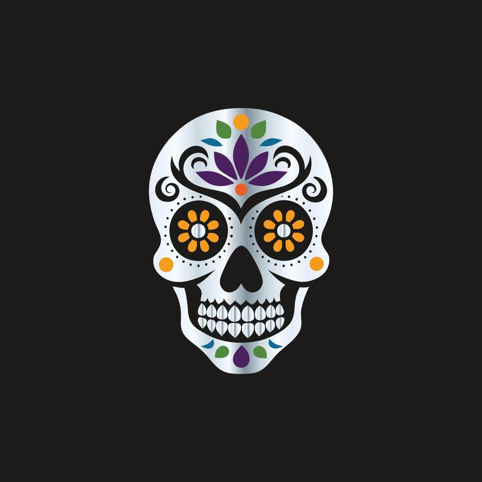 a sugar skull with colorful flowers on it. floral ornament vector