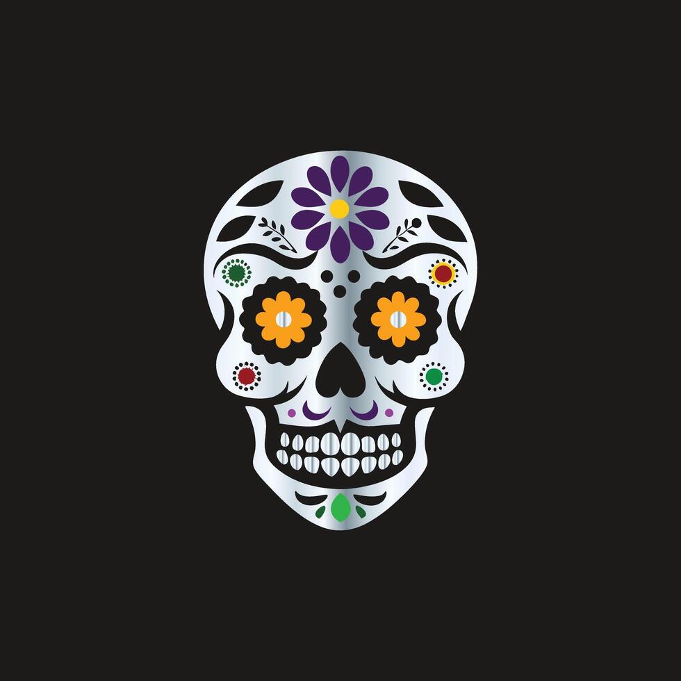 day of the dead skull illustration. skull with floral ornament. vector