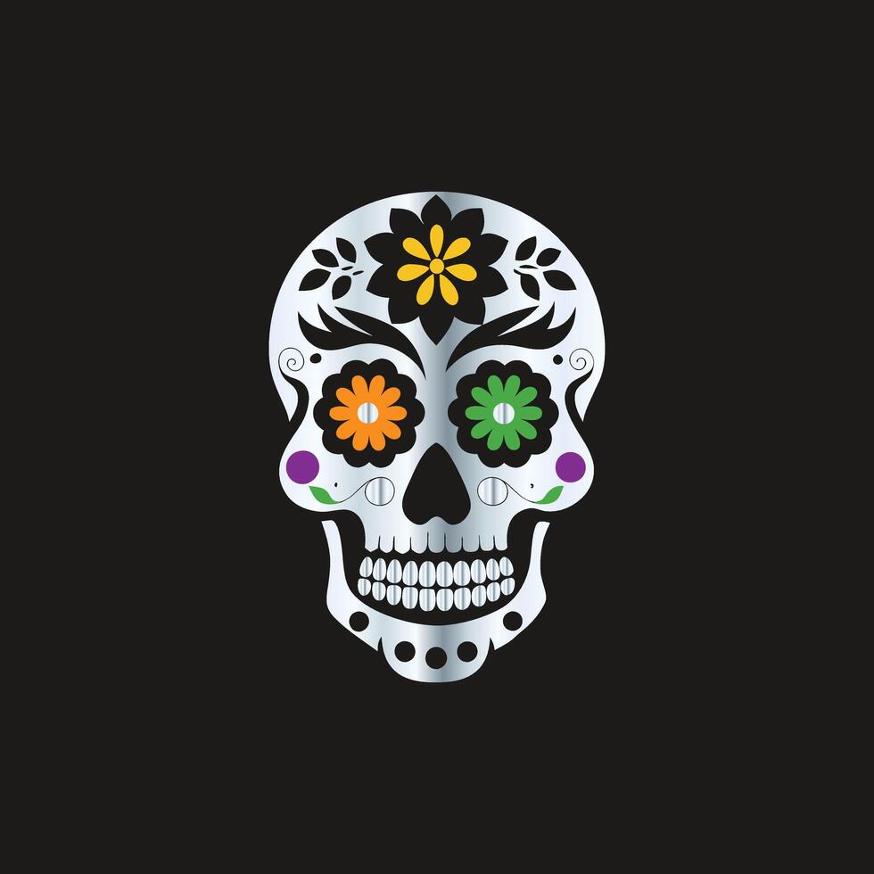 day of the dead skull illustration.skull with floral ornament vector