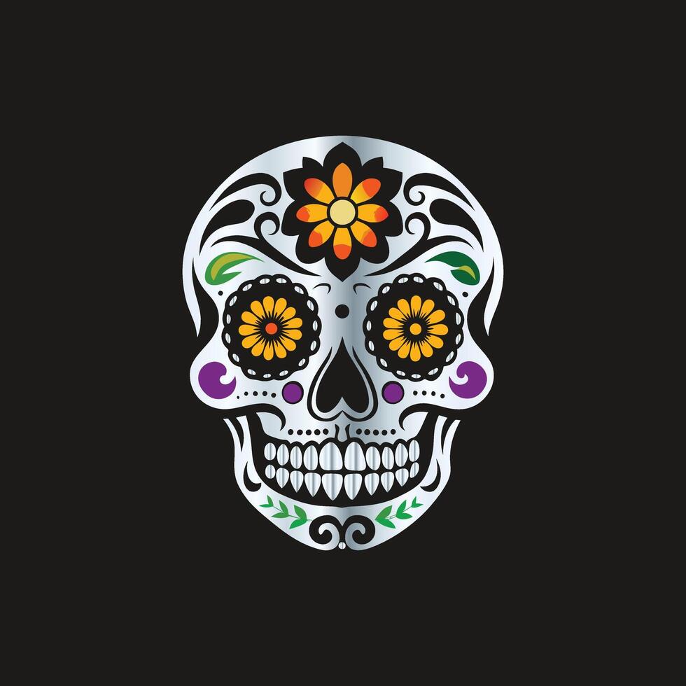 a sugar skull with colorful flowers on it. skull with floral ornament vector