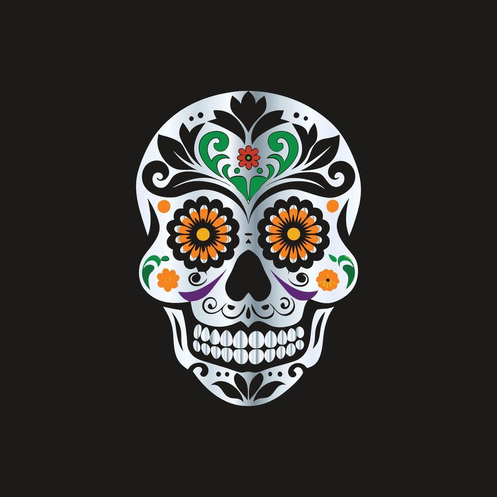 day of the dead skull illustration. skull with floral ornament vector