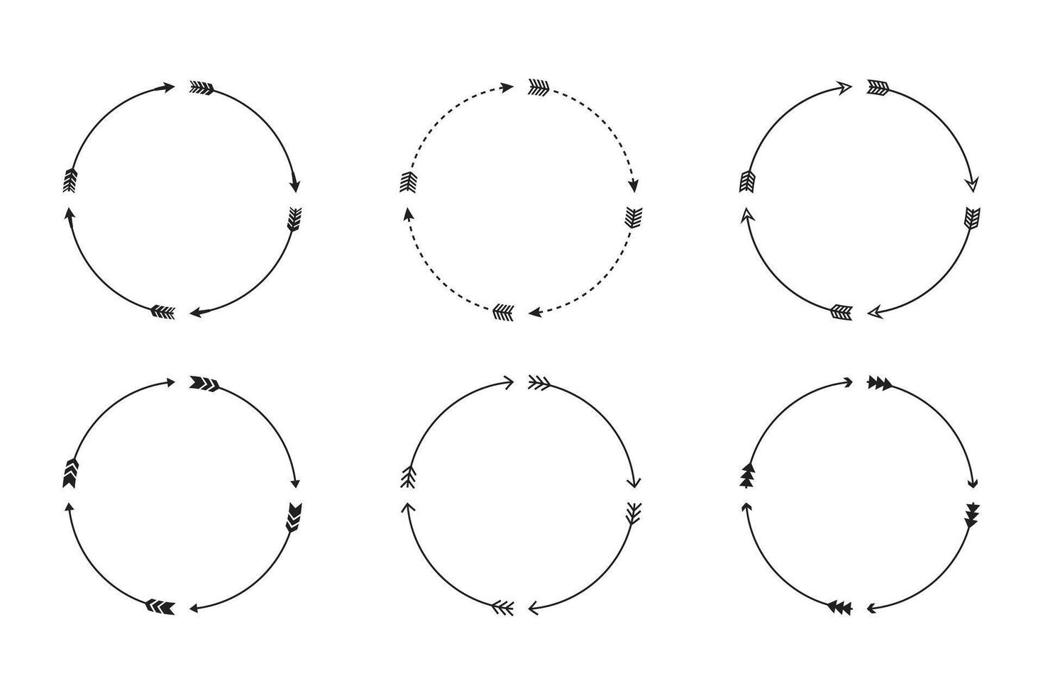 Six circular arrow flow designs vector