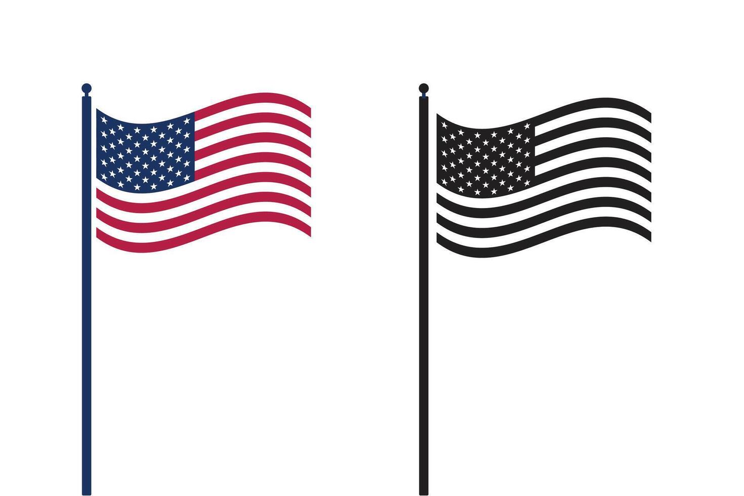 An American flag waving on a white background. vector