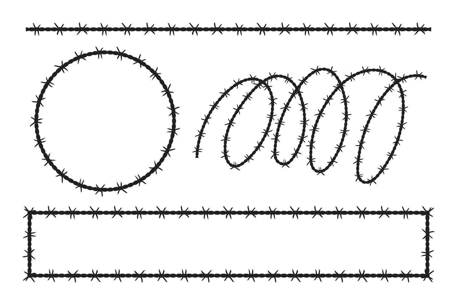 Barbed wire elements against a white background, evoking sharp textures. vector