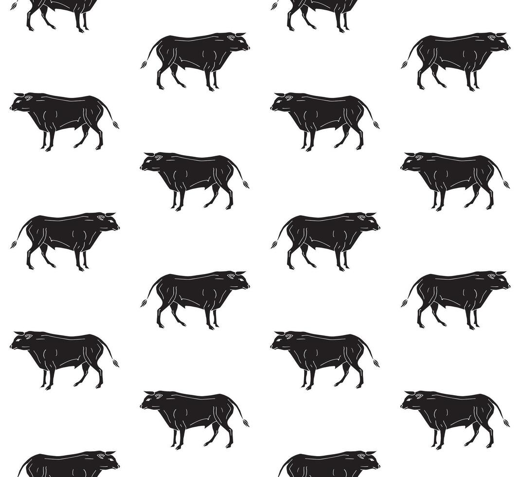 Seamless pattern of hand drawn doodle sketch standing bull isolated on white vector