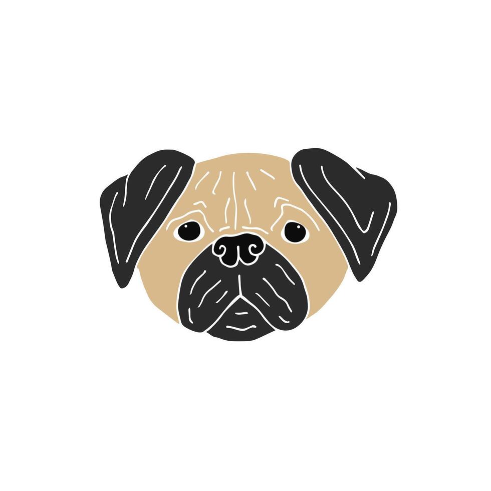 Hand drawn doodle pug dog face isolated on white background vector