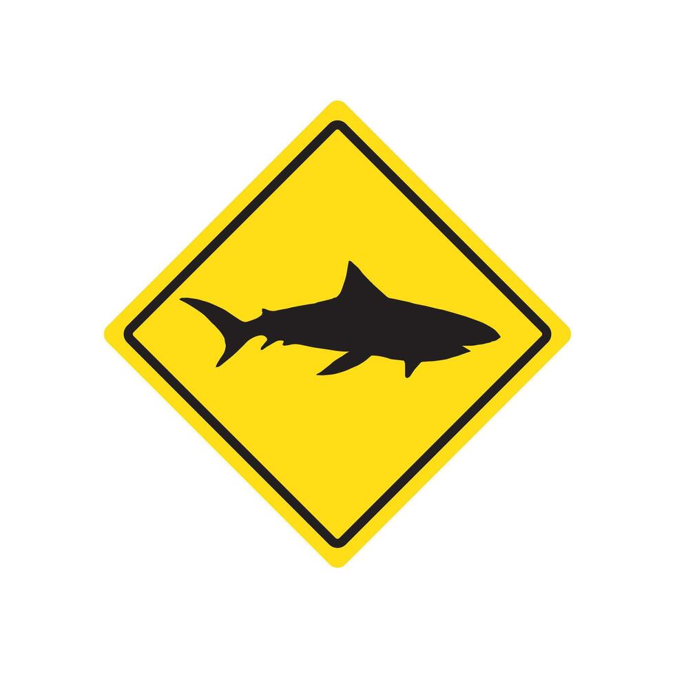 Flat warning sign with shark silhouette vector