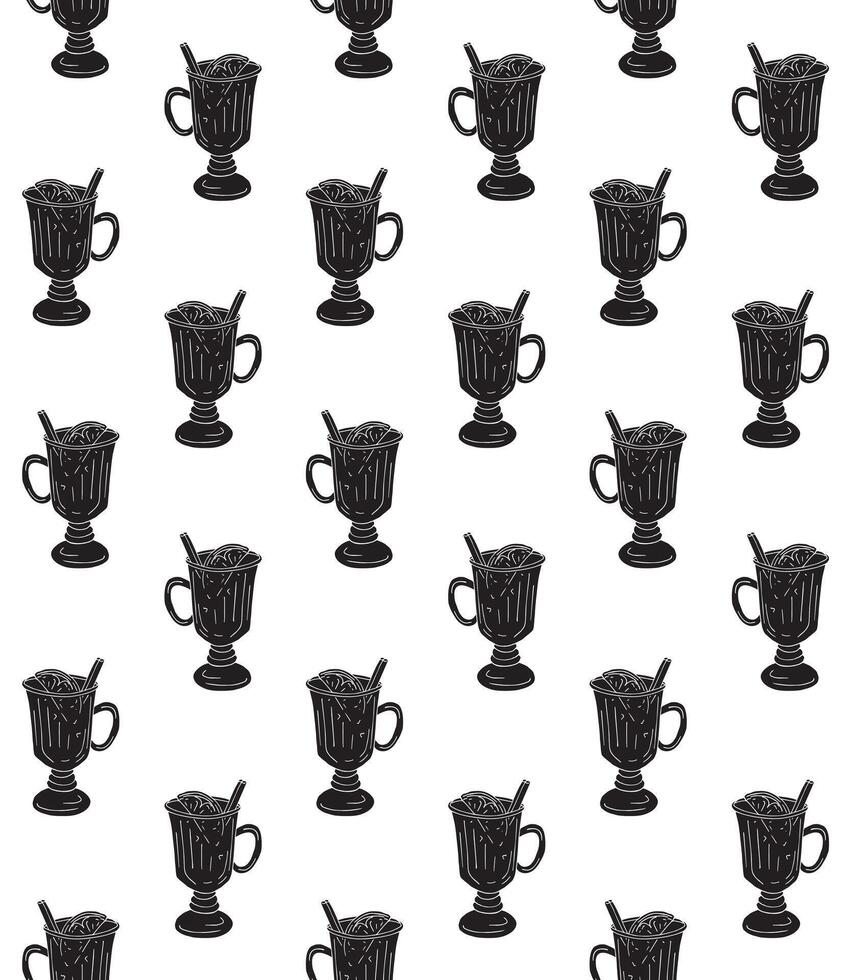 Seamless pattern of hand drawn doodle sketch mulled wine glass isolated on white background vector
