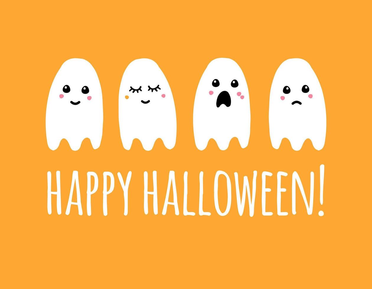 Hand drawn doodle sketch ghost and happy Halloween lettering isolated vector
