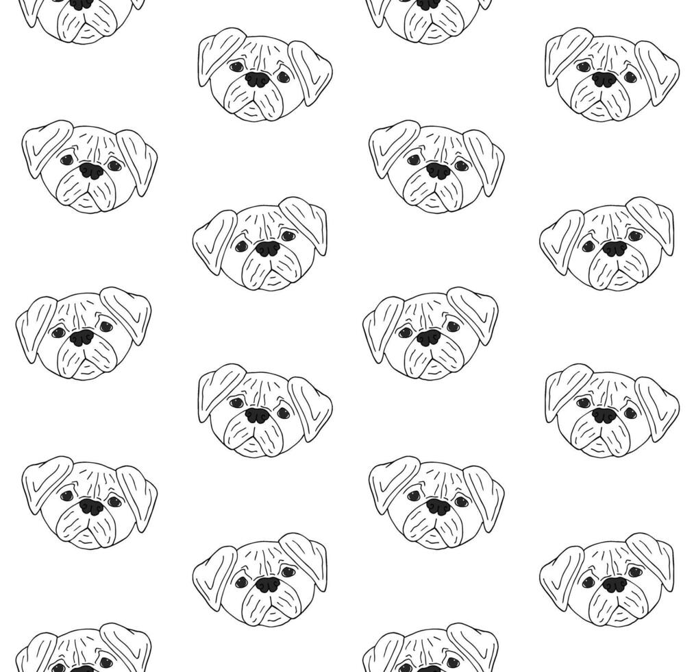Seamless pattern of hand drawn doodle sketch pug dog face isolated on white vector