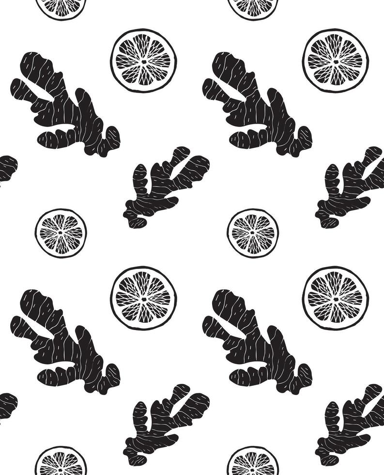 Seamless pattern of hand drawn doodle sketch ginger and lemon isolated vector