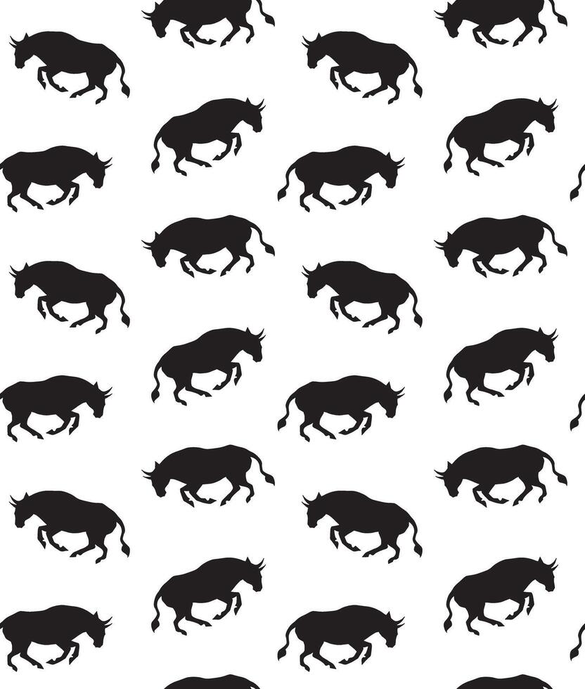 Seamless pattern of hand drawn doodle sketch running bull vector