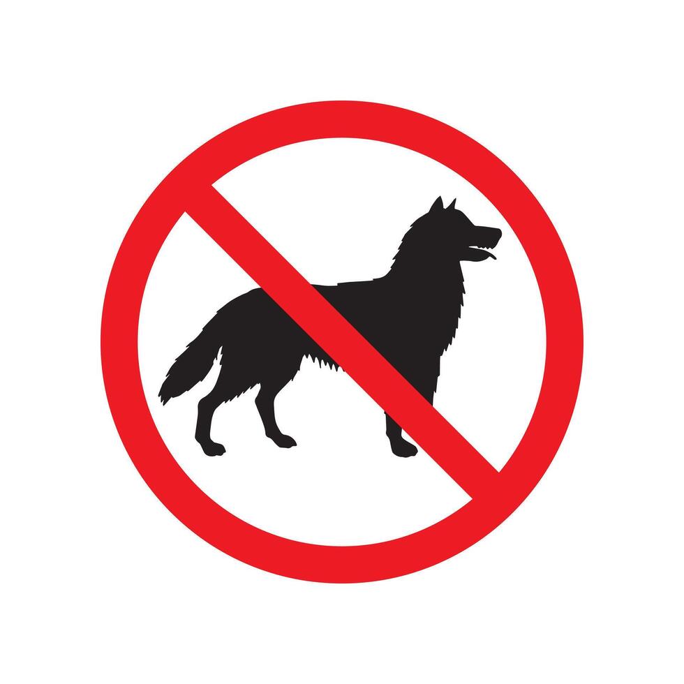 Flat dog crossed in red circle isolated on white background. No dog sign vector