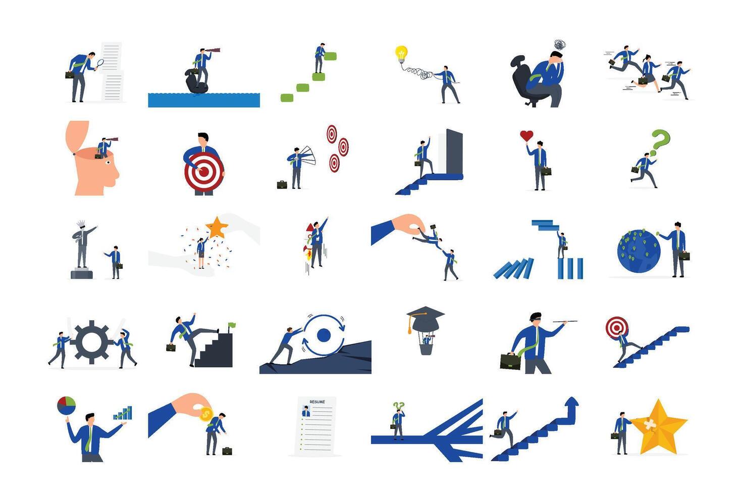 Business illustrations Collection of scenes with men and women taking part in business activities vector