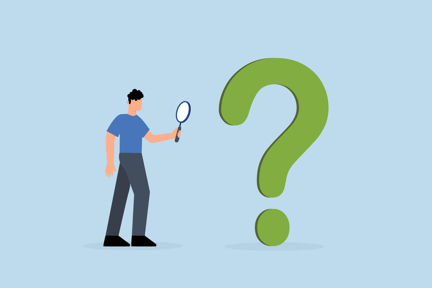 Problem analysis, businessman analyze using magnifying glass to analyze question mark symbol. vector