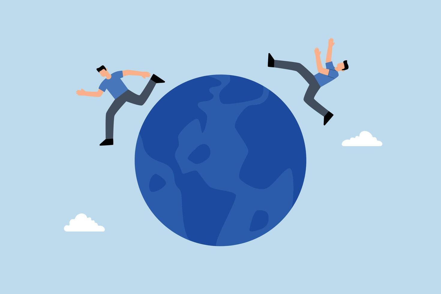 Global business competitor, merchant competes by escaping and catching each other on globe vector