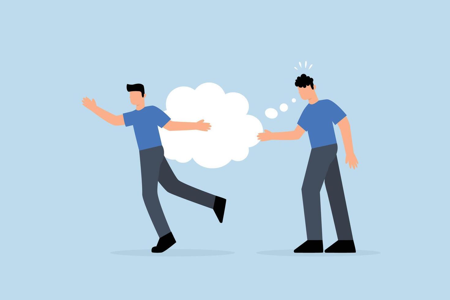 Hate speech, boss aggressive businessman yelling with speech bubble to hurt colleague. vector